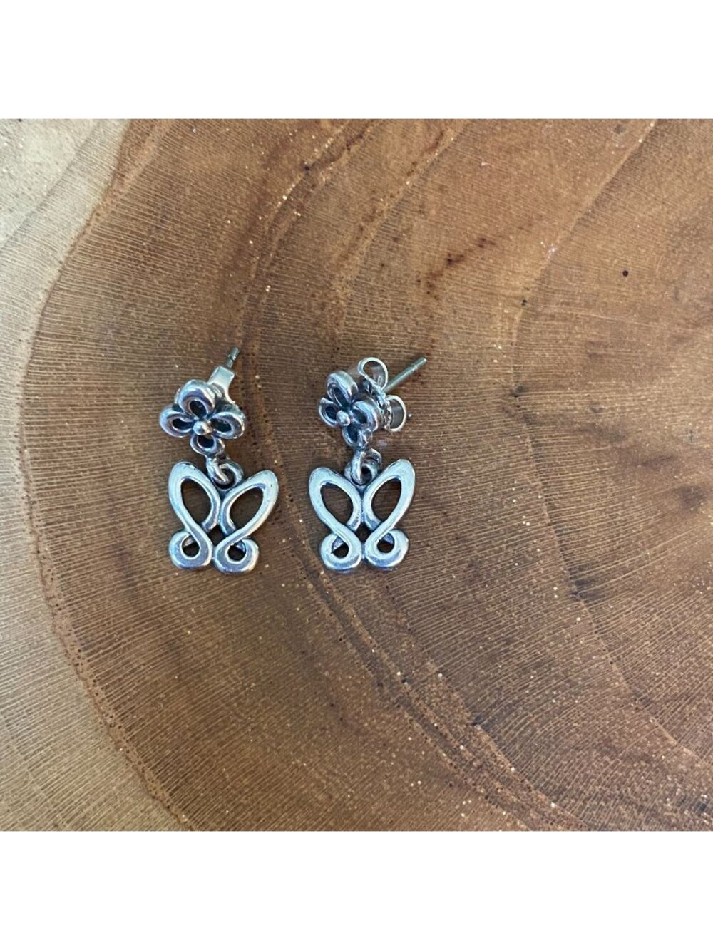 RETIRED James Avery Butterfly and Flower Ear Post Earrings, Sterling Silver